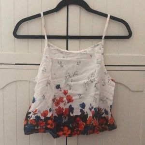 URBAN OUTFITTERS WHITE FLOWERED CROP TOP